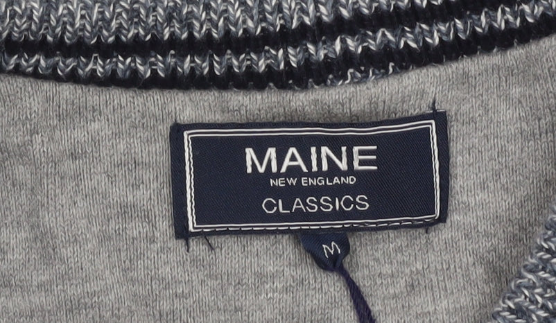 Maine New England Mens Grey V-Neck Knit Jumper Size M Classic Style