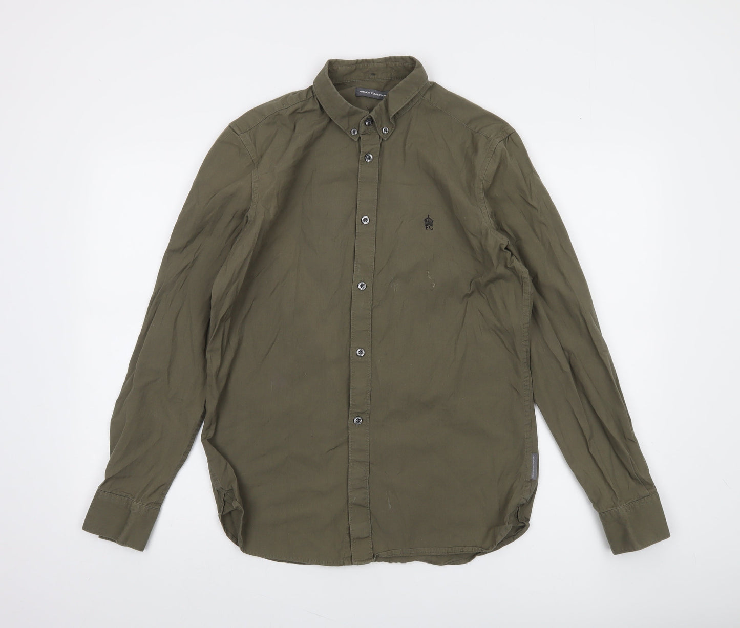 French Connection Men's Green Button-Down Cotton Long Sleeve Shirt Size M