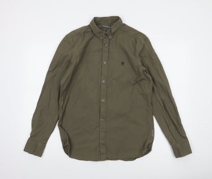 French Connection Men's Green Button-Down Cotton Long Sleeve Shirt Size M
