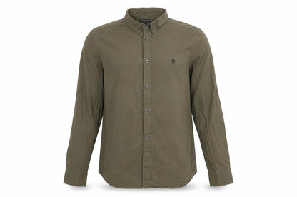 Front view of French Connection Men's Green Button-Down Cotton Long Sleeve Shirt, size M