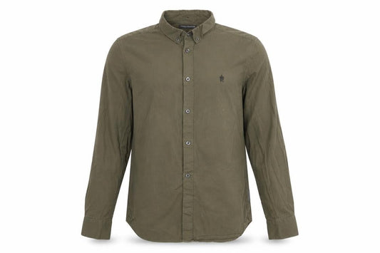 Front view of French Connection Men's Green Button-Down Cotton Long Sleeve Shirt, size M