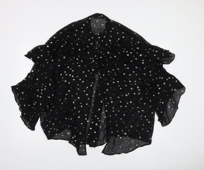 Zara Womens Black Metallic Polka Dot Ruffle Long Sleeve Tunic Blouse L