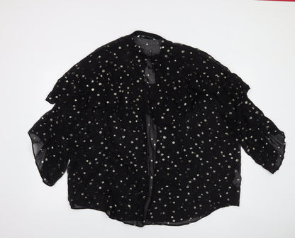 Zara Womens Black Metallic Polka Dot Ruffle Long Sleeve Tunic Blouse L