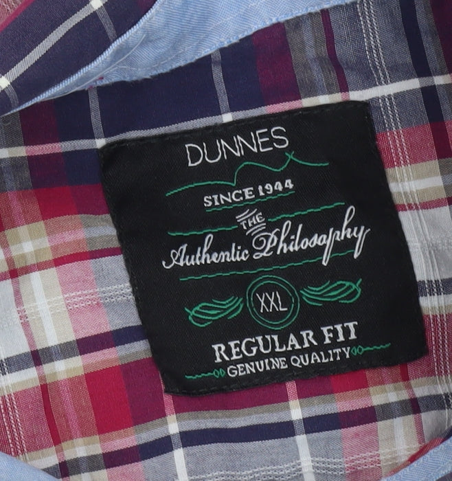 Dunnes Men’s Multicoloured Plaid Cotton Blend Short Sleeve Regular Fit Shirt 2XL