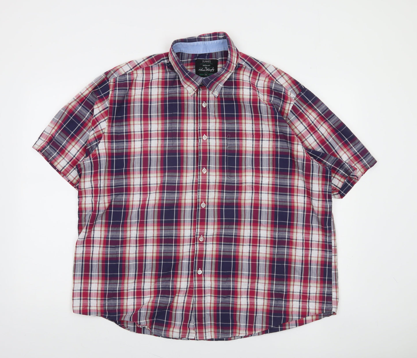 Dunnes Men’s Multicoloured Plaid Cotton Blend Short Sleeve Regular Fit Shirt 2XL