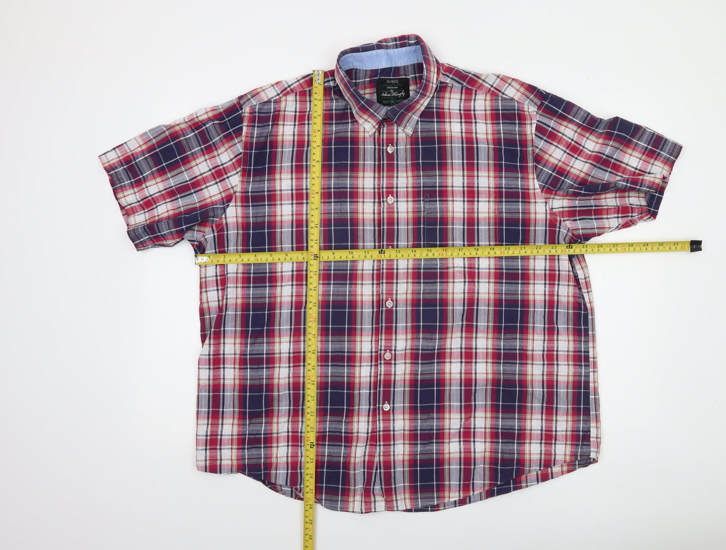 Dunnes Men’s Multicoloured Plaid Cotton Blend Short Sleeve Regular Fit Shirt 2XL