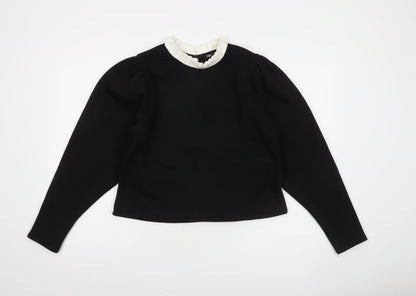 Zara Women Black Ruffle Collar Cropped Blouse Size S
