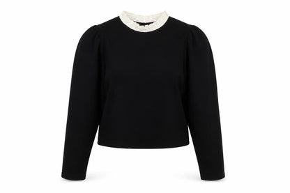 Zara Women Black Ruffle Collar Cropped Blouse Size S