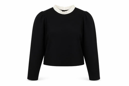 Zara Women Black Ruffle Collar Cropped Blouse Size S