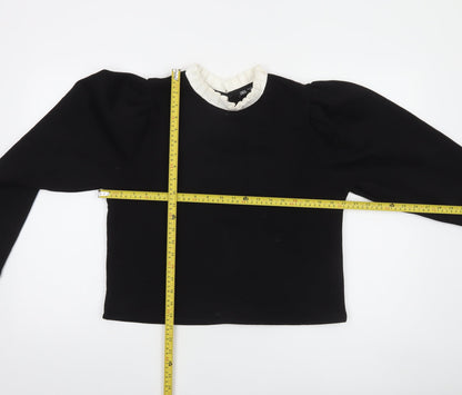 Zara Women Black Ruffle Collar Cropped Blouse Size S