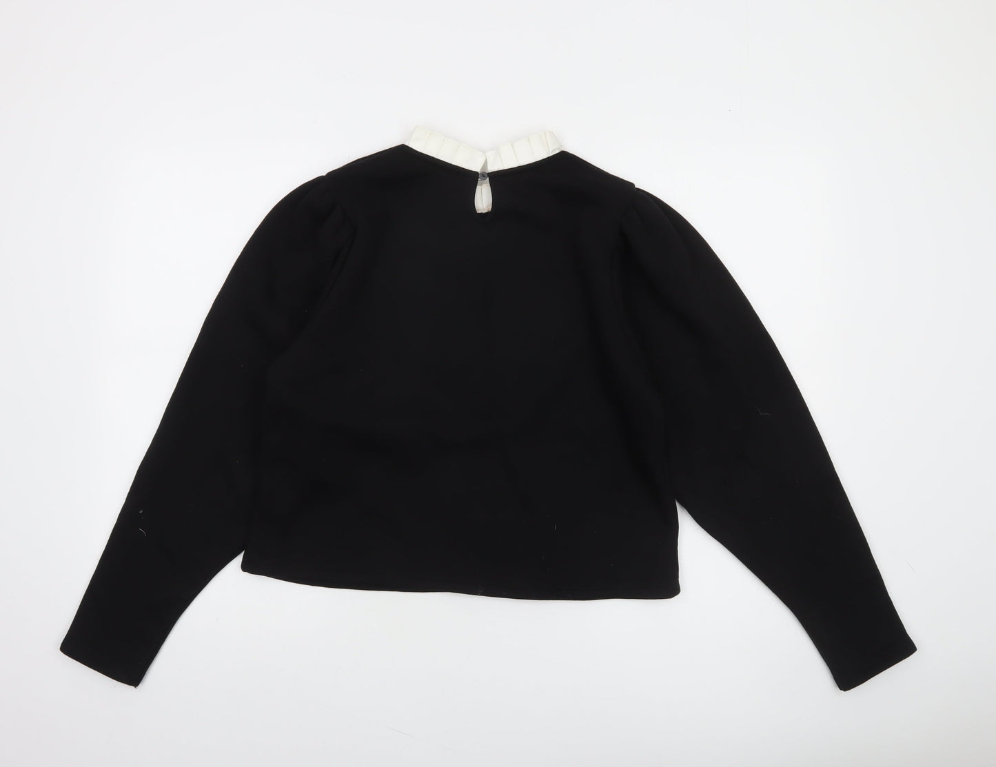 Zara Women Black Ruffle Collar Cropped Blouse Size S