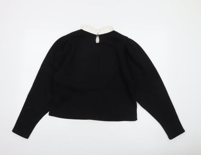 Zara Women Black Ruffle Collar Cropped Blouse Size S
