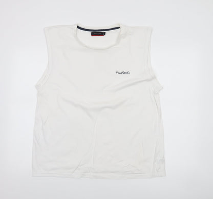 Pierre Cardin Men's White Sleeveless Cotton Top XL Regular Fit