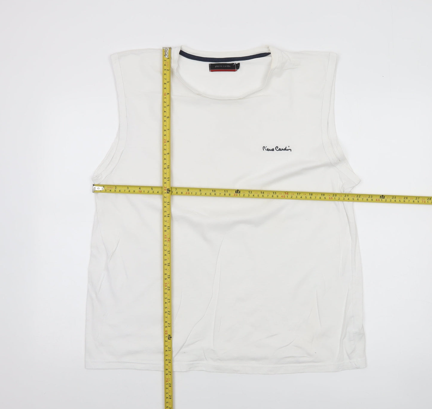 Pierre Cardin Men's White Sleeveless Cotton Top XL Regular Fit