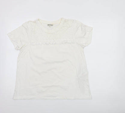 Whistles Women's White Cotton Crochet Detail T-Shirt UK 12