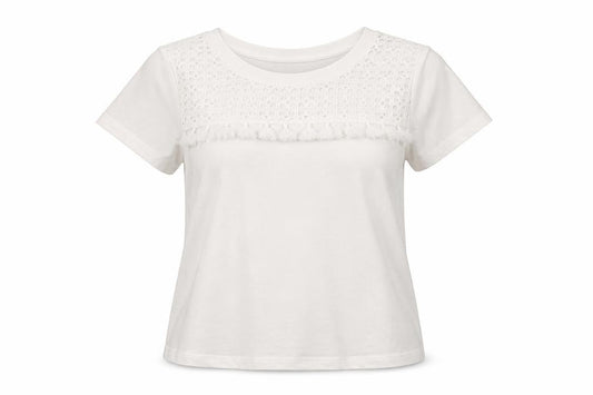 Whistles Women's White Cotton Crochet Detail T-Shirt UK 12