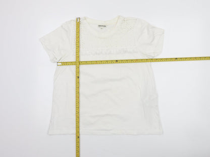 Whistles Women's White Cotton Crochet Detail T-Shirt UK 12