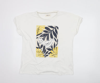 Autonomy Women’s White Floral Bird Print Cotton T-Shirt M
