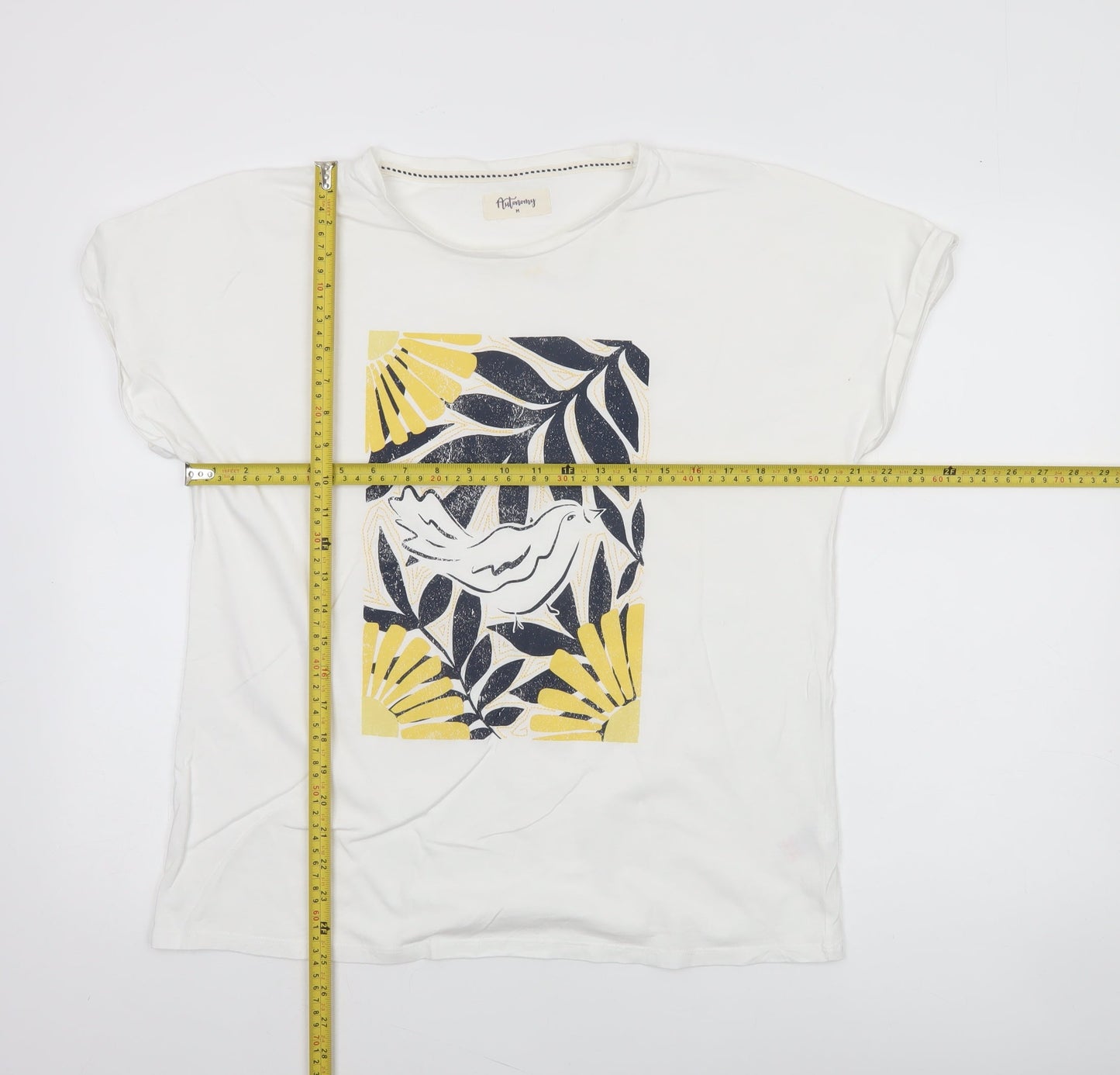 Autonomy Women’s White Floral Bird Print Cotton T-Shirt M