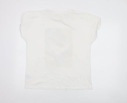 Autonomy Women’s White Floral Bird Print Cotton T-Shirt M
