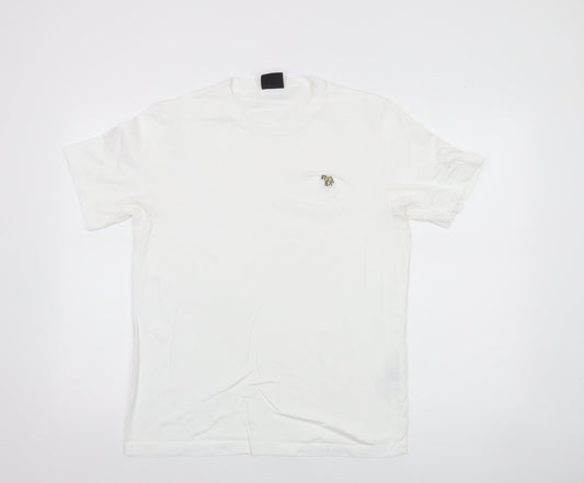 Paul Smith Men's White Cotton Zebra Embroidered T-Shirt Size M
