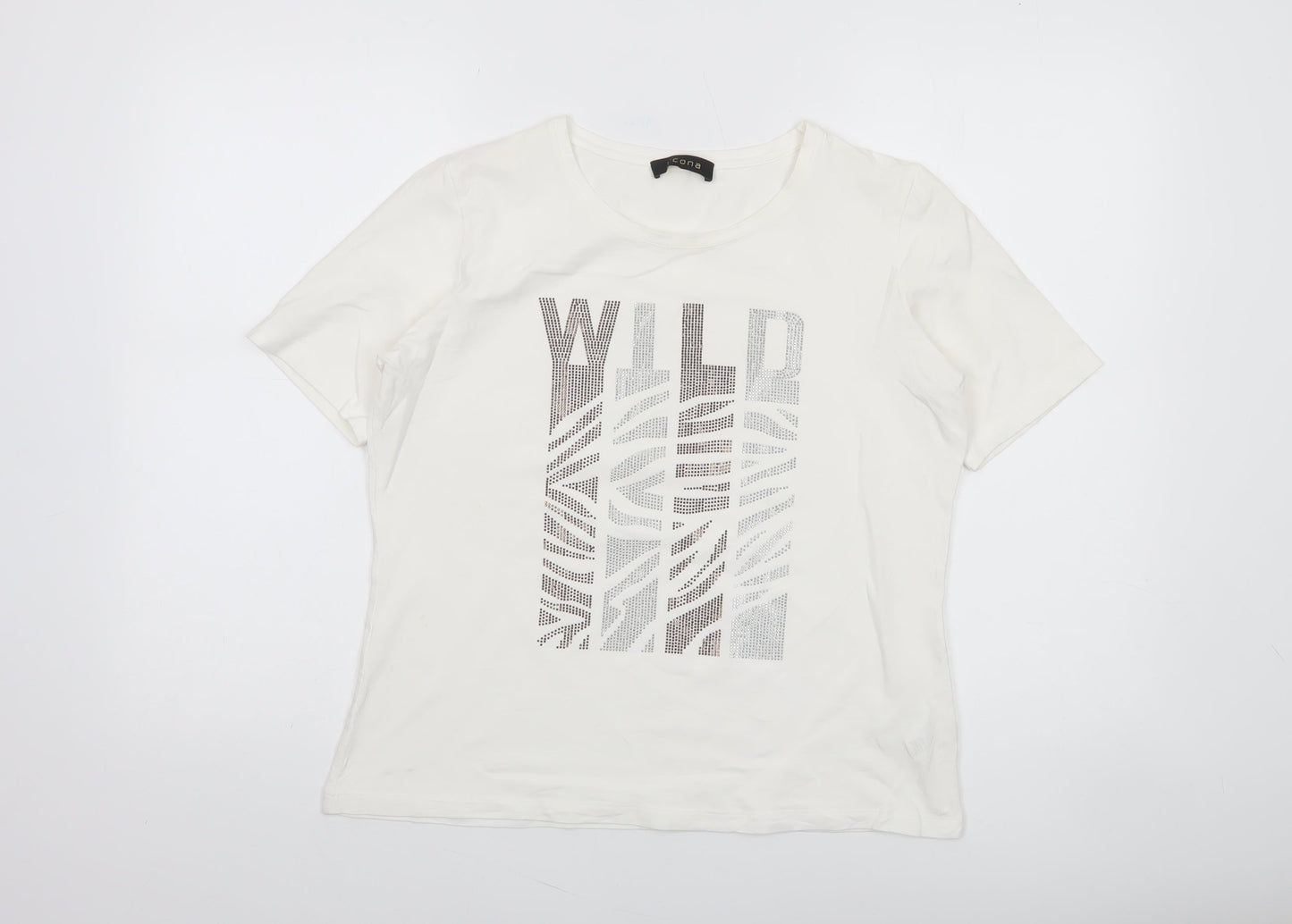 Icona Womens White Rhinestone 'Wild' T-Shirt Size 16