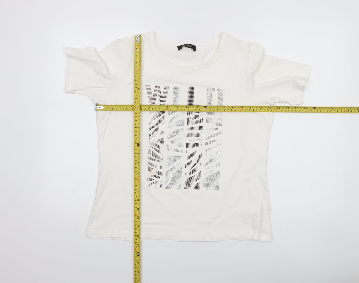 Icona Womens White Rhinestone 'Wild' T-Shirt Size 16
