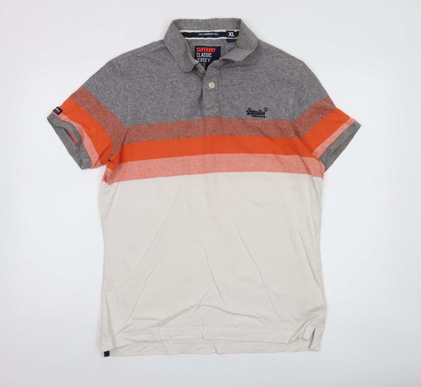 Superdry Men's Grey Orange Beige XL Colourblock Polo Shirt