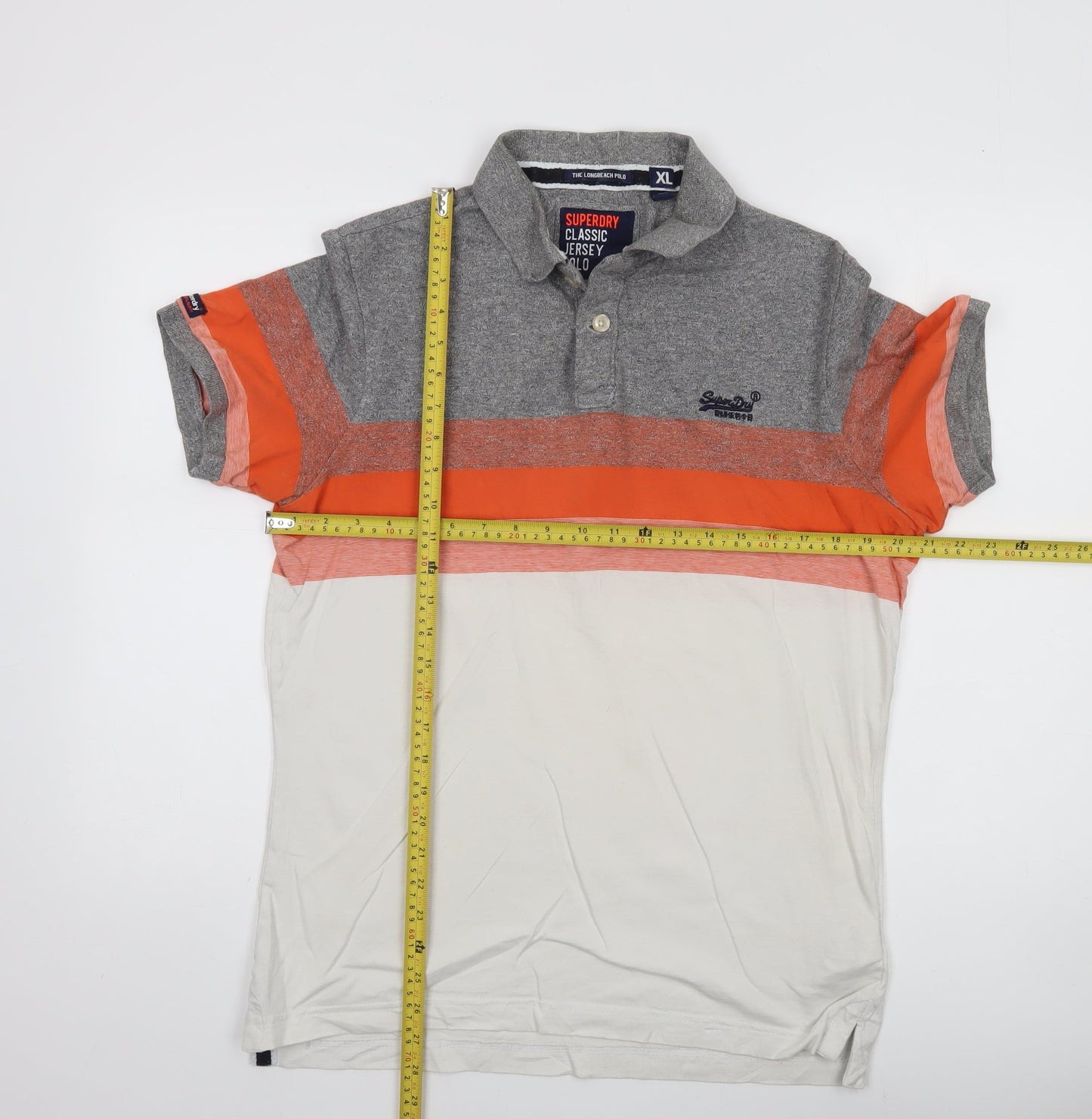 Superdry Men's Grey Orange Beige XL Colourblock Polo Shirt