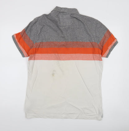 Superdry Men's Grey Orange Beige XL Colourblock Polo Shirt