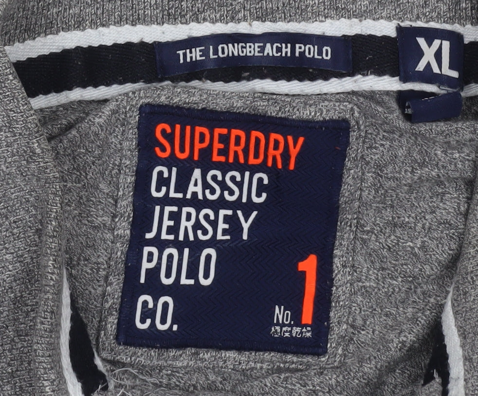 Superdry Men's Grey Orange Beige XL Colourblock Polo Shirt