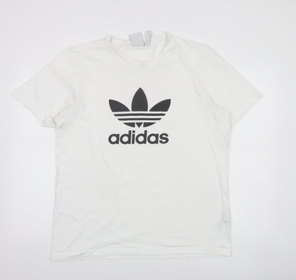 Adidas Men's White Large Trefoil Logo T-Shirt Short Sleeve Cotton