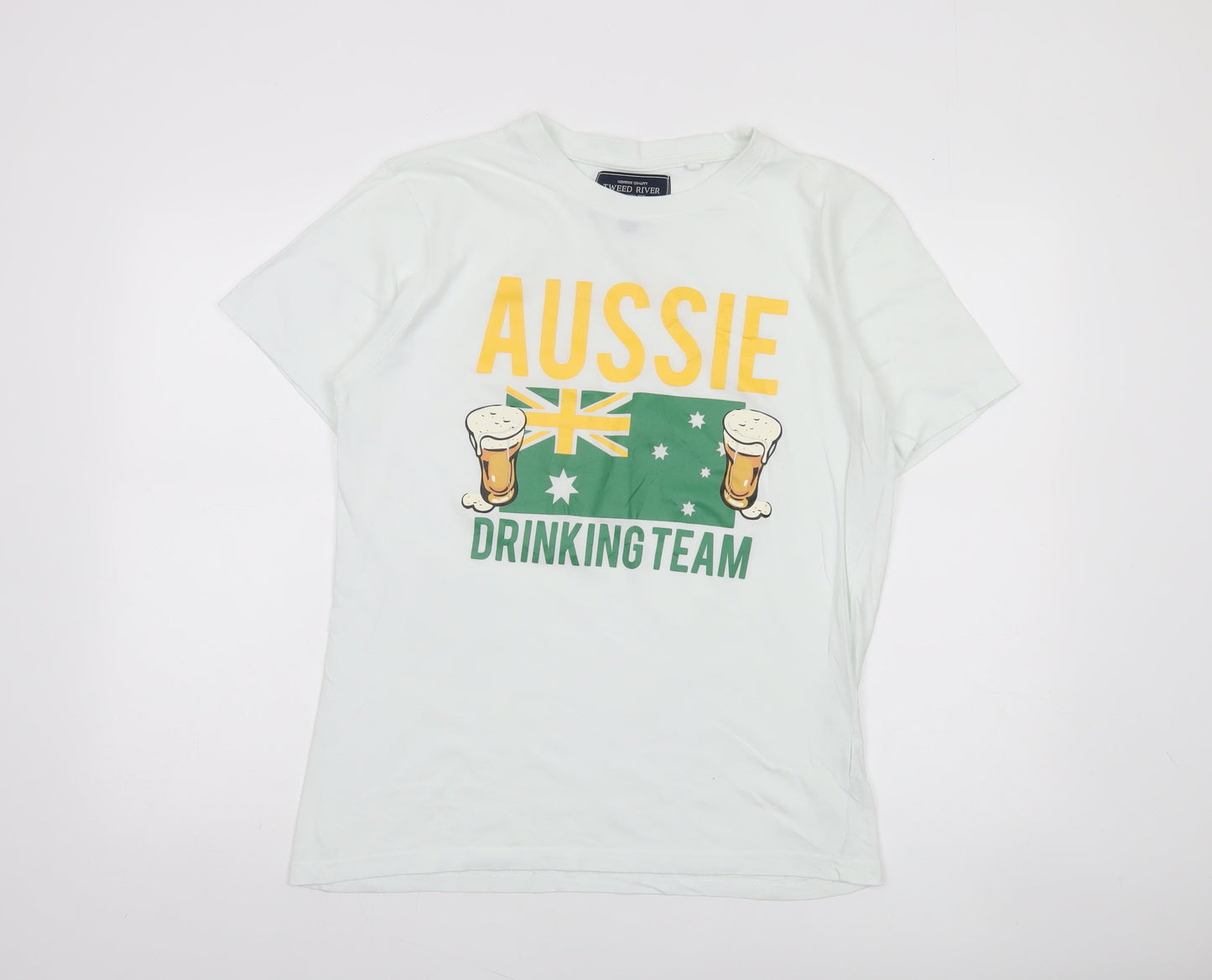 Tweed River Men's White M Aussie Drinking Team Graphic Cotton T-Shirt