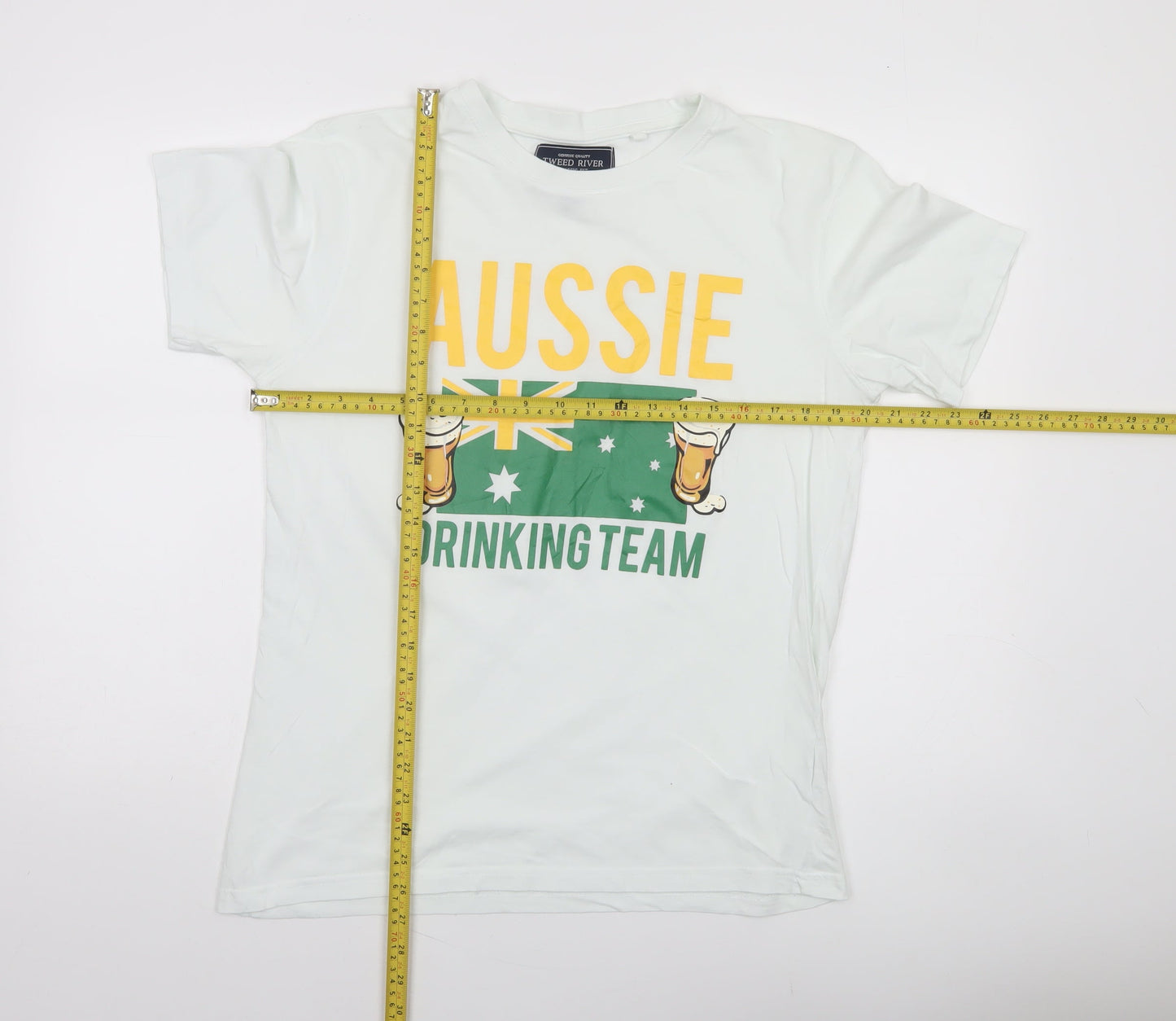 Tweed River Men's White M Aussie Drinking Team Graphic Cotton T-Shirt