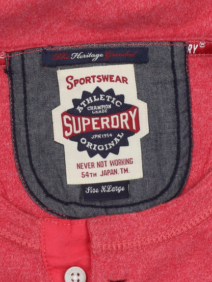 Superdry Men's Red Short Sleeve Henley T-Shirt Size L