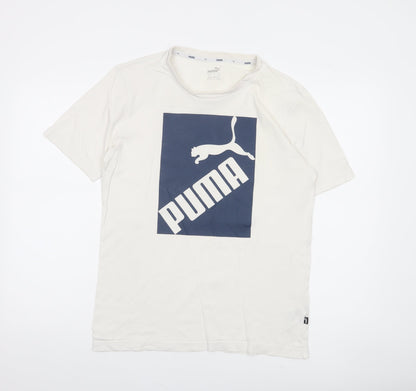 Puma Men’s White Small Logo Cotton Crew Neck Short Sleeve T-Shirt