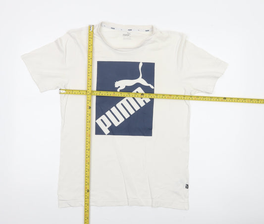 Puma Men’s White Small Logo Cotton Crew Neck Short Sleeve T-Shirt