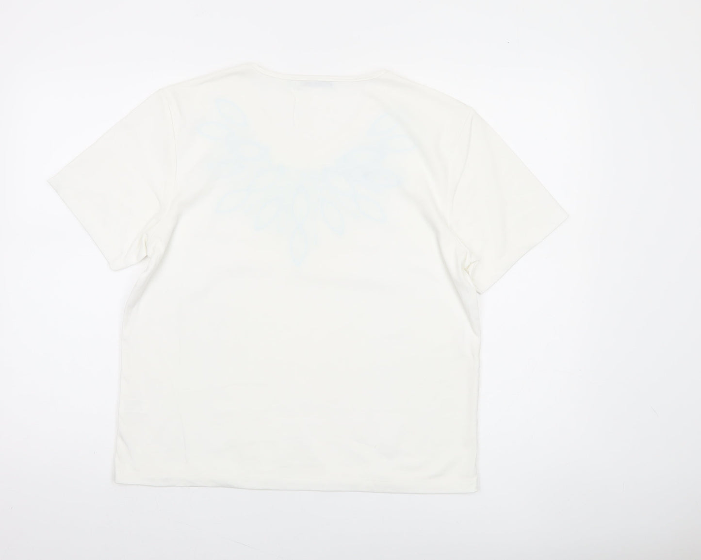 Poppy Womens White Floral V-Neck Short Sleeve T-Shirt Size 14