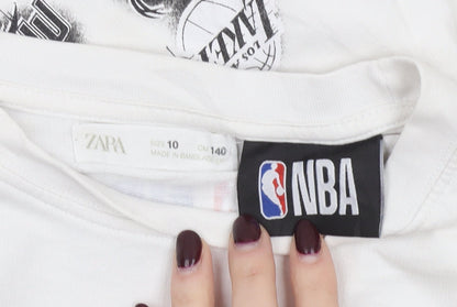 Zara Boys White NBA Long Sleeve Cotton T-Shirt Size 10 Years