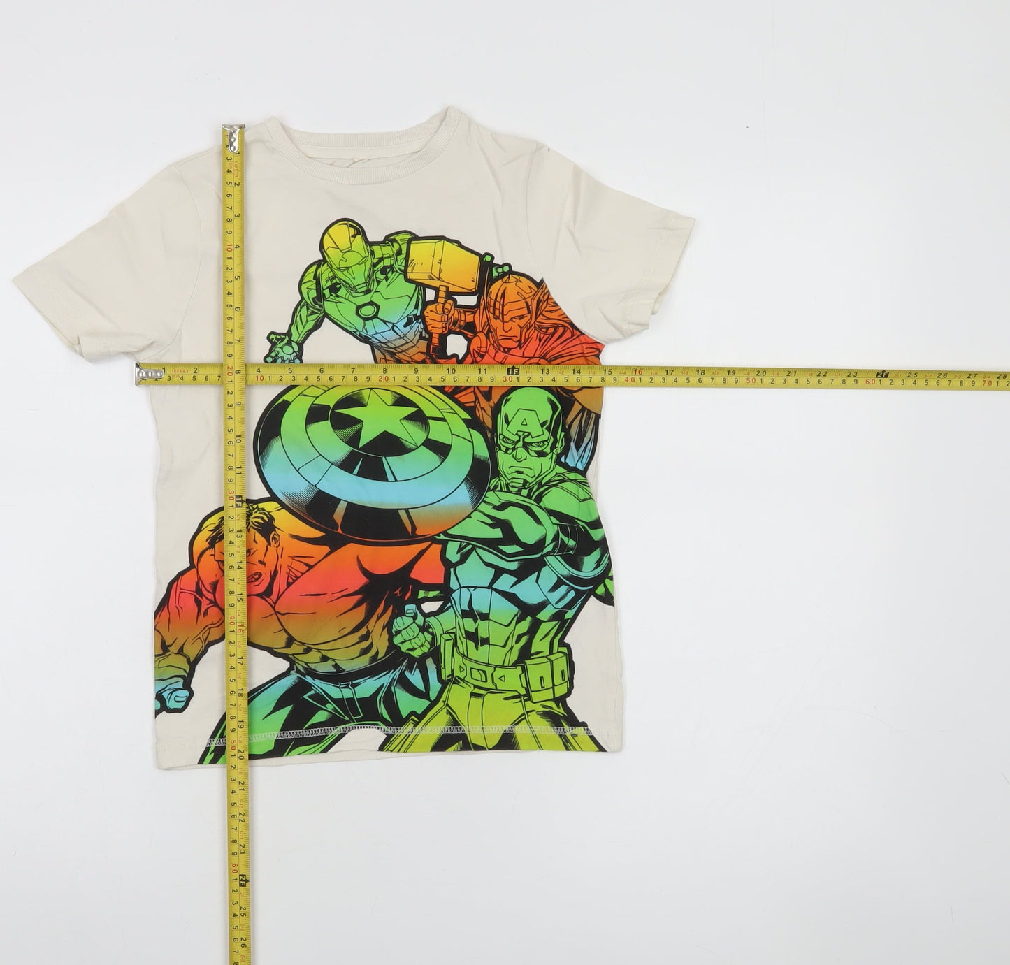 Marvel George Boys Beige Avengers Superhero Graphic Cotton T-Shirt 7-8 Years