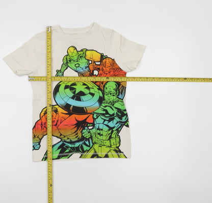 Marvel George Boys Beige Avengers Superhero Graphic Cotton T-Shirt 7-8 Years