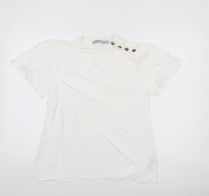 Oasis Women’s White Short Sleeve High Neck Button Detail Blouse Size 10