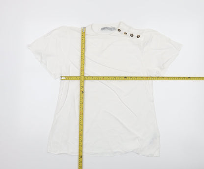 Oasis Women’s White Short Sleeve High Neck Button Detail Blouse Size 10