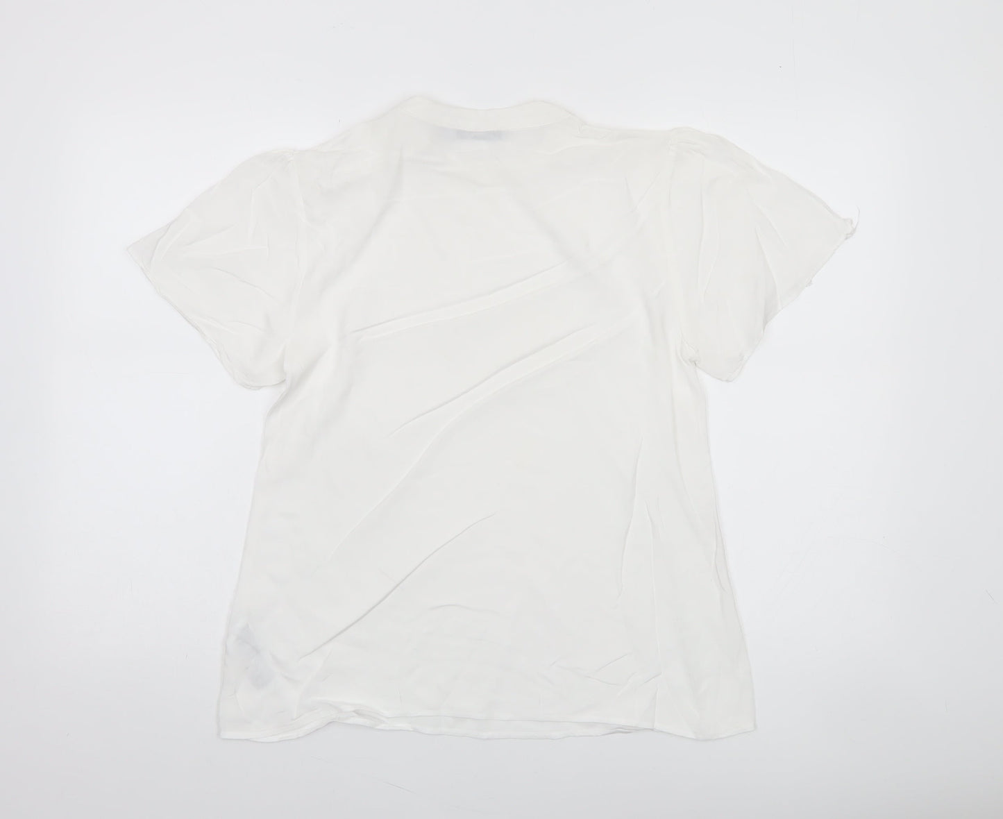 Oasis Women’s White Short Sleeve High Neck Button Detail Blouse Size 10