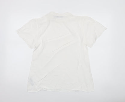 Oasis Women’s White Short Sleeve High Neck Button Detail Blouse Size 10