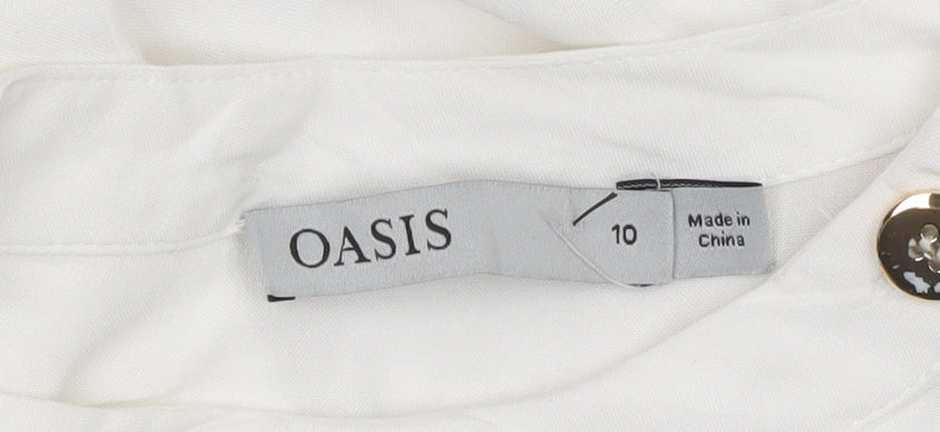Oasis Women’s White Short Sleeve High Neck Button Detail Blouse Size 10