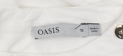 Oasis Women’s White Short Sleeve High Neck Button Detail Blouse Size 10