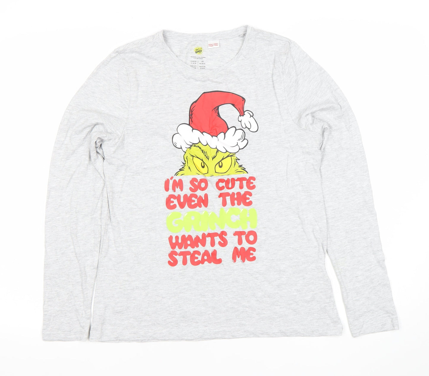 Women's The Grinch Grey Long Sleeve Christmas Nightshirt Size 8
