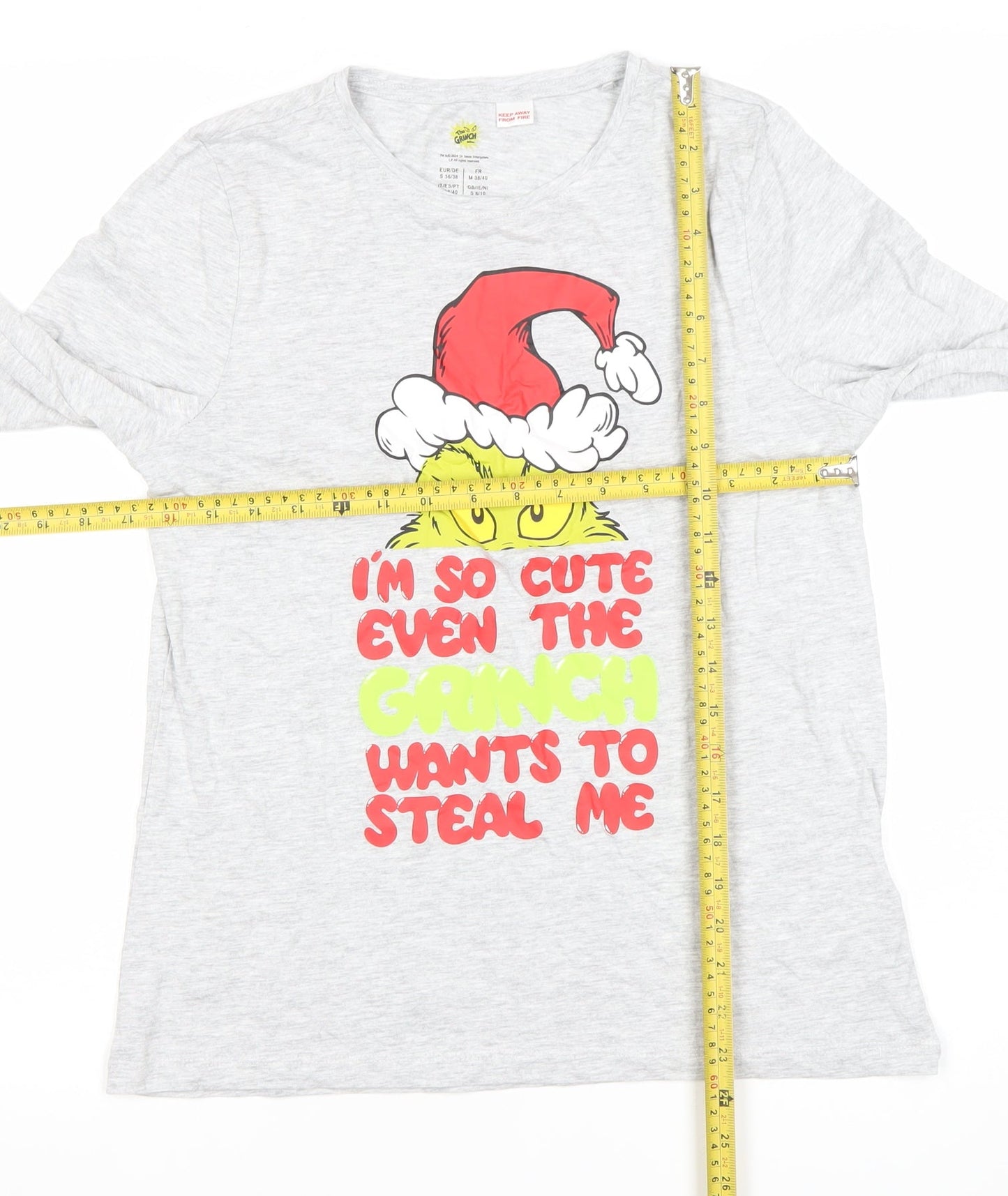Women's The Grinch Grey Long Sleeve Christmas Nightshirt Size 8