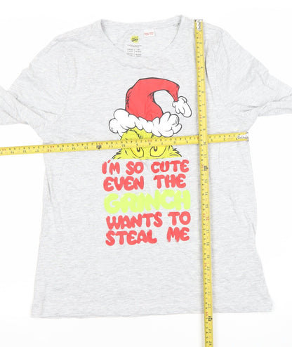 Women's The Grinch Grey Long Sleeve Christmas Nightshirt Size 8